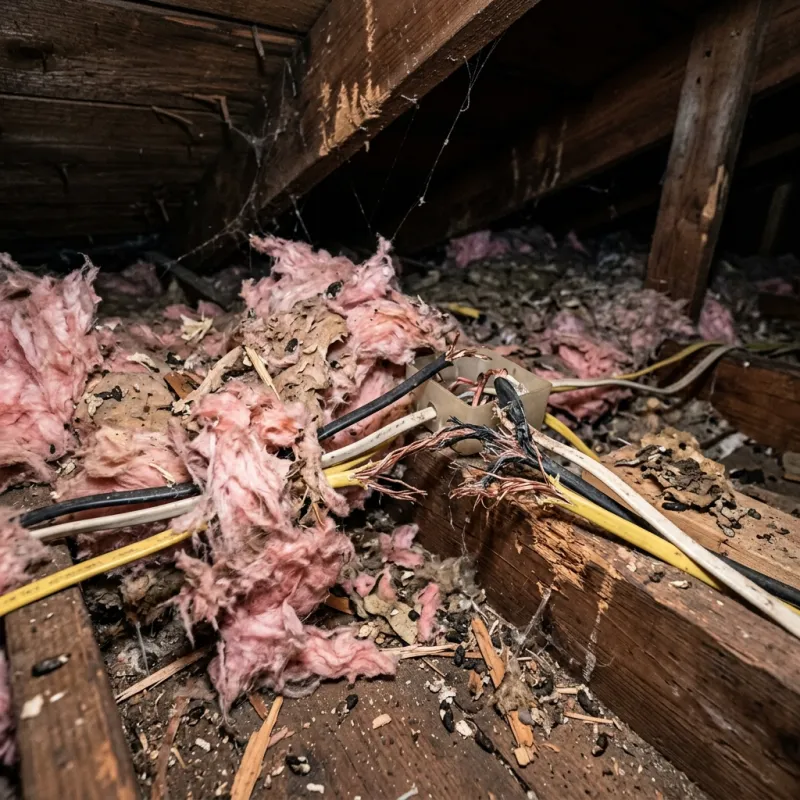 Contaminated ceiling insulation being assessed in a Mernda roof space