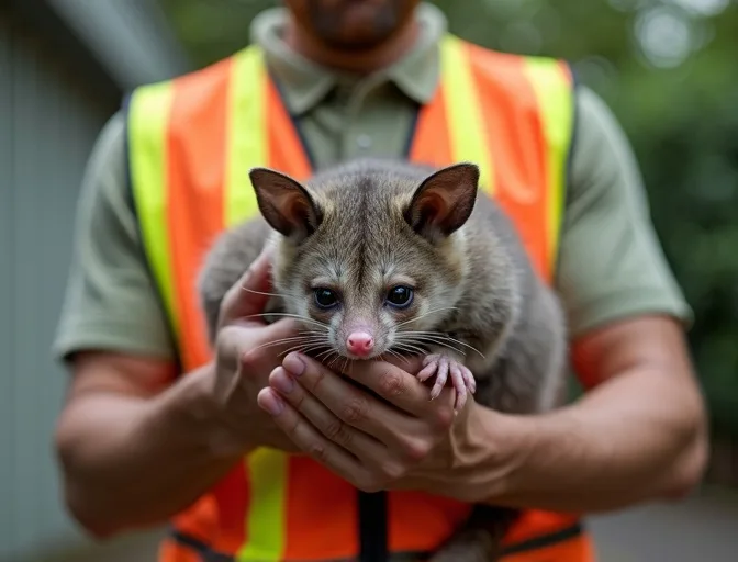 Animal handler safely recovering a deceased possum in Mernda
